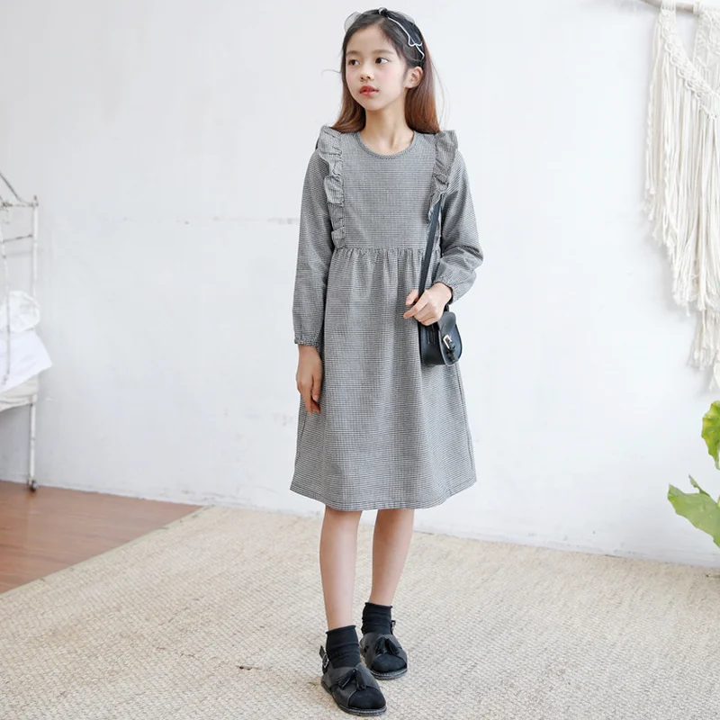New 2019 Brand Baby Dress Toddler Girls Clothes Children Plaid Girl Ruched for Teenager Long Sleeve 3-12y | Детская одежда и обувь