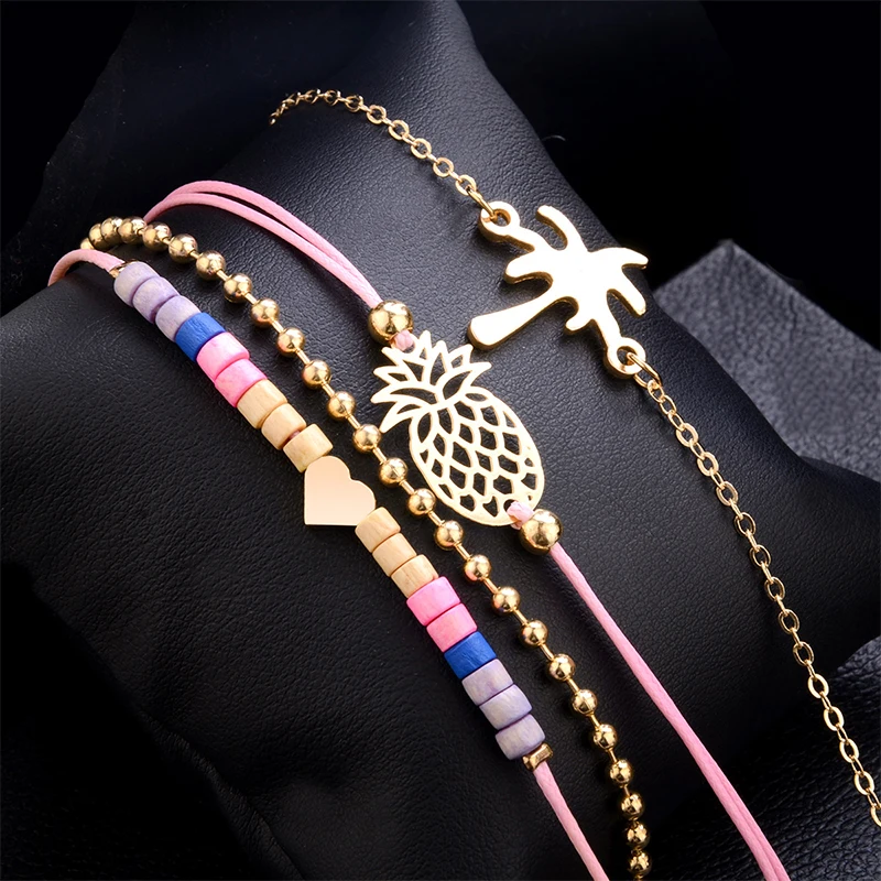 5 шт./компл. браслет цепочка с ананасами и кисточками в виде Ловца снов сердца