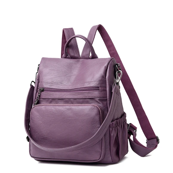 Purple Новинка, повседневный женский рюкзак, высококачественные кожаные рюкзаки для девочек-подростков, женская школьная сумка, сумка через плечо, рюкзак mochila - Цвет: Purple