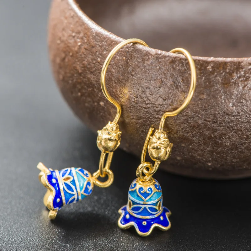 925 silver cloisonne craft jewelry bell earrings diy handmade | Drop Earrings