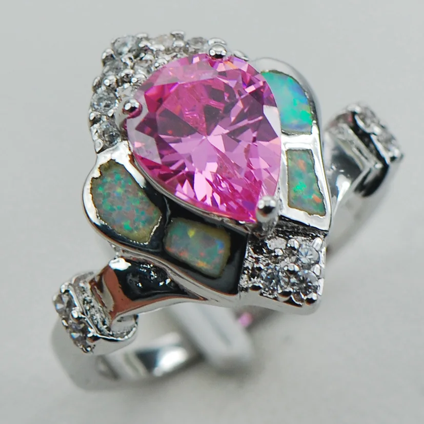 

Pink Crystal Zircon White Opal 925 Sterling Silver Ring Size 6 7 8 9 10 R1261