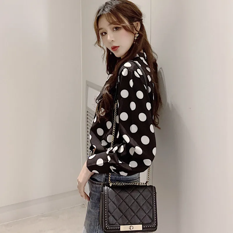 

2020 New Long Sleeve Bow Polka Dot Print Chiffon Shirt Office Lady Blouse Women Tops Plus Size Casual Fashion Korean Blusa B212