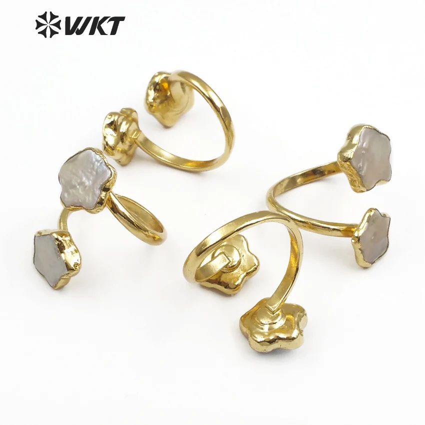 WT-R327 WKT стильное маленькое и милое Золотое кольцо с жемчугом в горошек женское