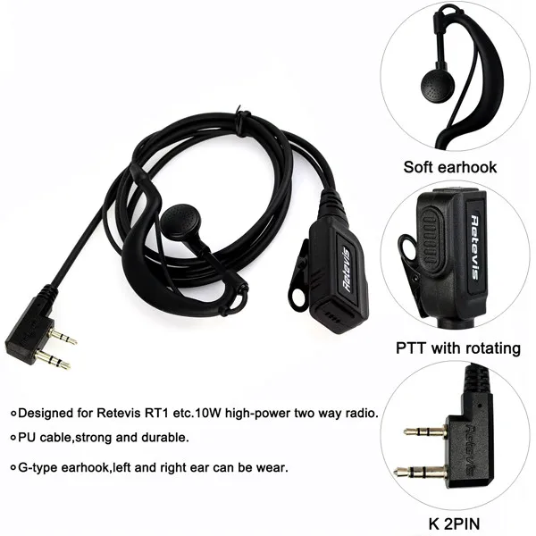 Retevis g-тип ушной крючок гарнитура для рации Retevis RT1 для Kenwood двухстороннее радио высокой мощности аксессуары J9106A