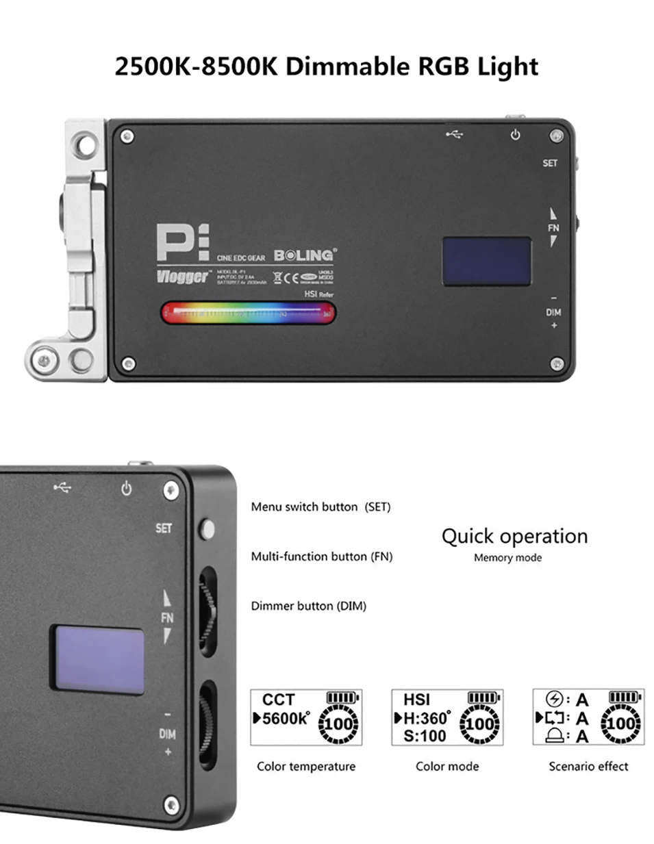 Boling BL-P1, 12 Вт, светильник для фотосъемки, с RGB, полный цвет, с регулируемой яркостью, 2500 K-8500 K, для цифровой зеркальной камеры, студийный светодиодный светильник