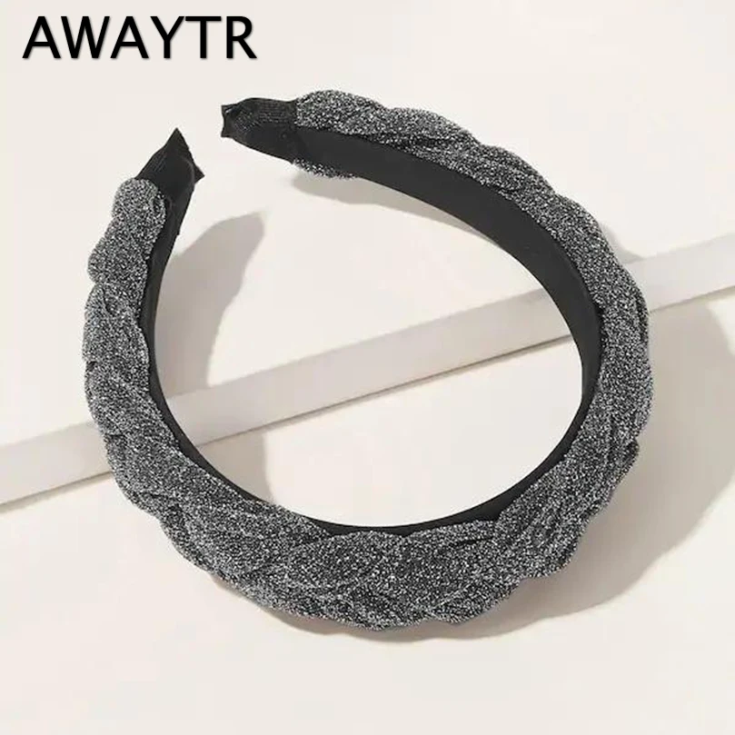 Женский обруч для волос AWAYTR блестящий с плетеной подкладкой ободок аксессуары
