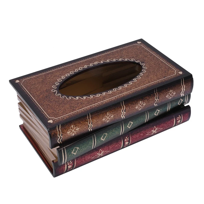 

Quality Retro Style Book Shape Tissue Box Wood Cover Holder Storage Organizer Fashion Tissue Holder Case for Home Decoration