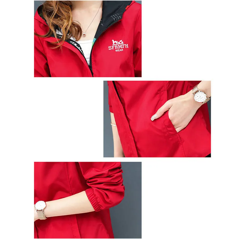 Женская ветровка на молнии Повседневная легкая куртка с капюшоном и принтом 2019 |