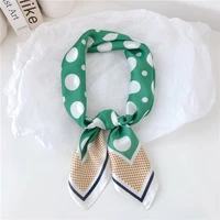 lunadolphin fashion women square small scarf 70x70cm chiffon silky white dot green headband small spring bandana hijab wraps