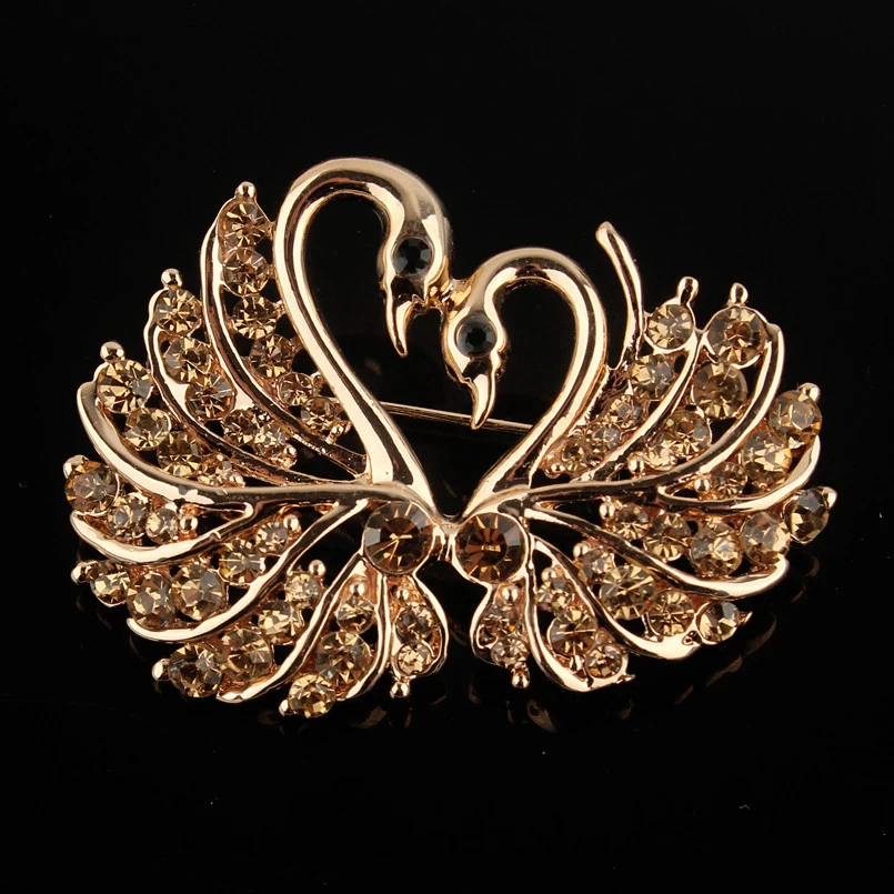 Женская Винтажная брошь в форме лебедя Милая с кристаллами для влюбленных