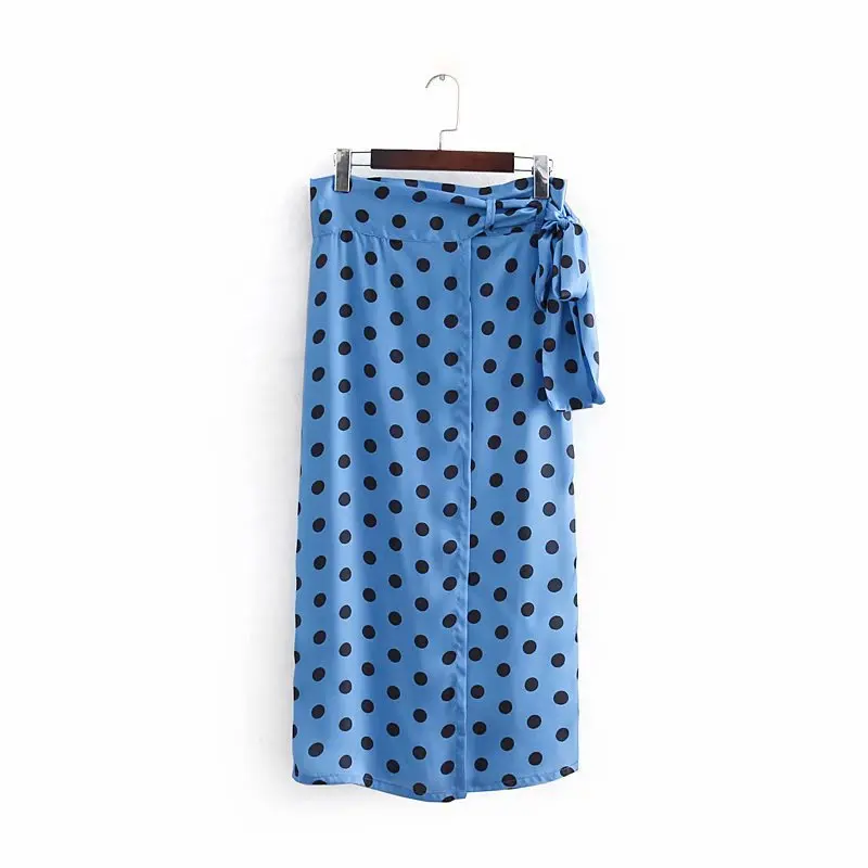 Модная атласная юбка в горошек Женская 2019 летняя Высокая талия высокая Уличная