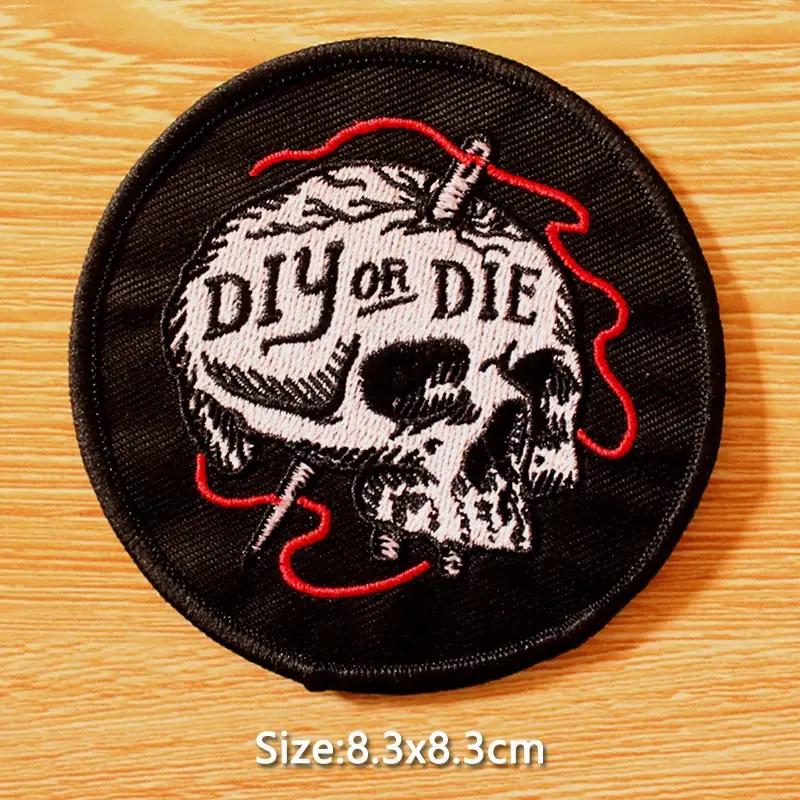 DIY Punk Skull Patch Embroidered Patches For Clothing Iron On Patches On Clothes Rock Hippie Patch Biker Badges Black Applique