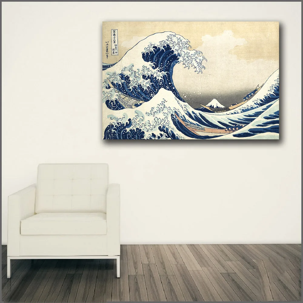 Large size Printing Oil Painting The Great Wave at Kanagawa wall art canvas print pictures for living room and bedroom No Frame | Дом и сад