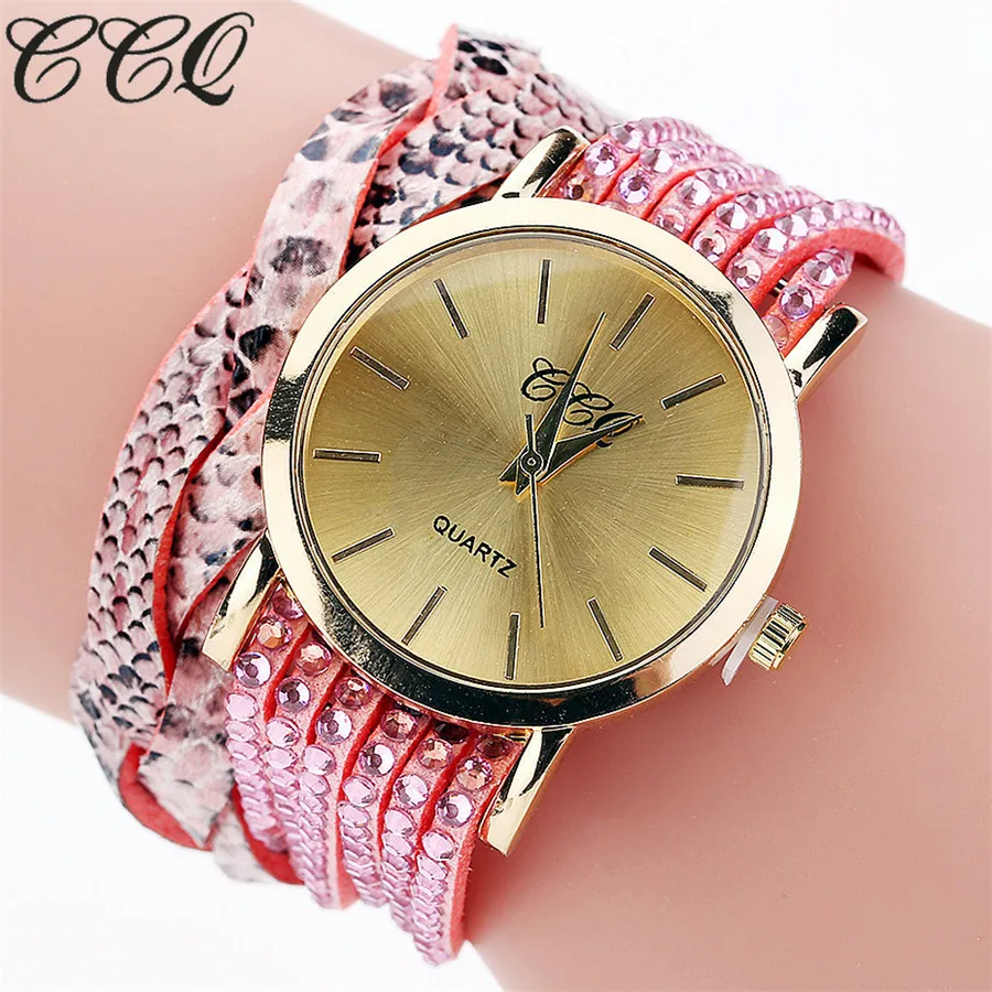 Часы наручные CCQ женские с змеиным принтом Брендовые повседневные винтажные