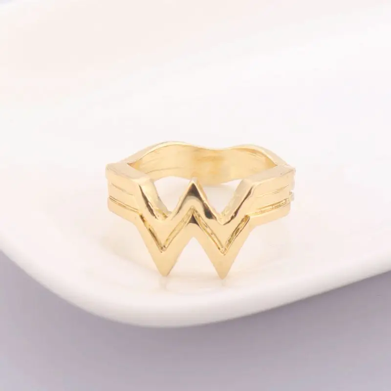2017 модные мужские и женские кольца с логотипом Wonder Woman W ювелирные изделия золотой