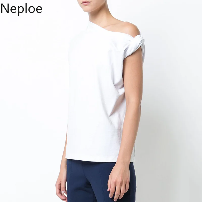 Neploe женские футболки с узелками Лето 2019 Новые однотонные круглым вырезом