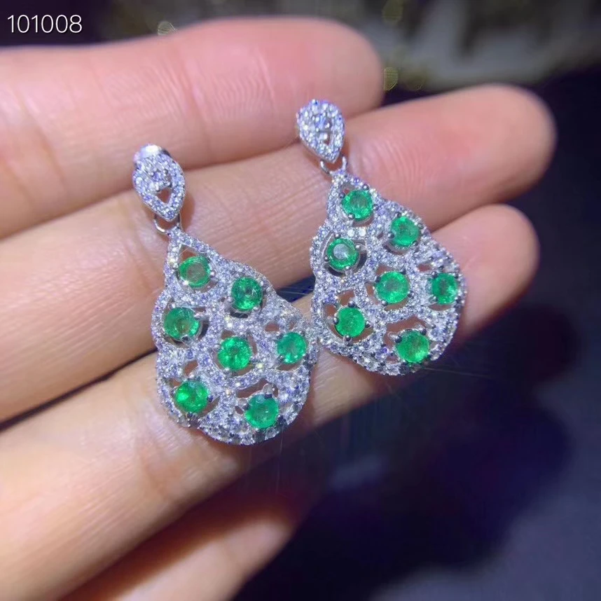 

Серьги-подвески из серебра 925 пробы с натуральным зеленым изумрудом