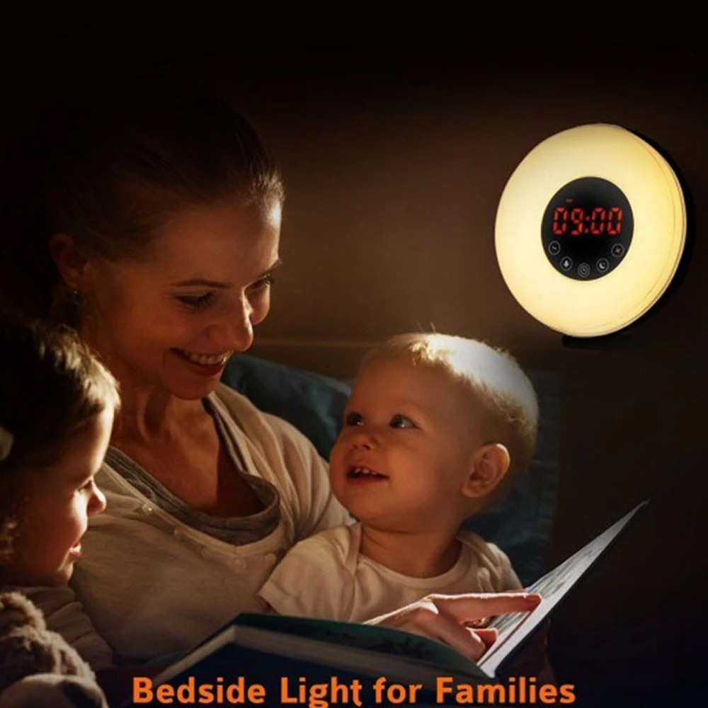 Светодиодный цифровой будильник восхода моделирования Wake Up Light fm Радио сенсорный