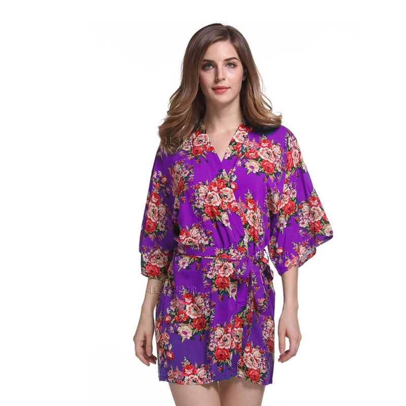 Халат Свадебный с цветочным принтом короткое хлопковое кимоно для невесты