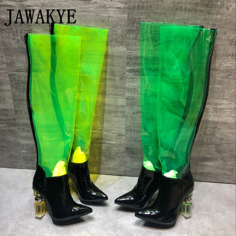Женские высокие сапоги из прозрачного ПВХ прозрачные непромокаемые на высоком