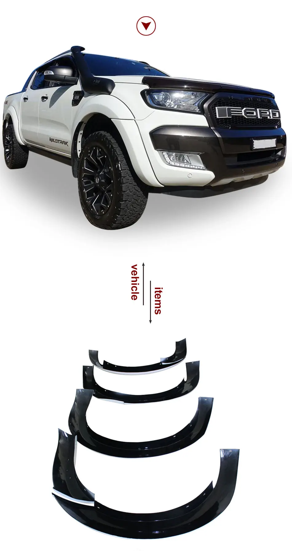 6 дюймов крыло вспышки с углеродного волокна цвет Брызговики для Ford Ranger Wildtrak T7 двойная кабина