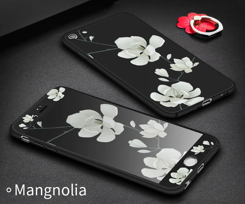 ASINA 360 Полный чехол для iPhone 8 Цветочный узор чехол s для iPhone 6 6s 7 8 Plus X Черный защитный бампер Fundas