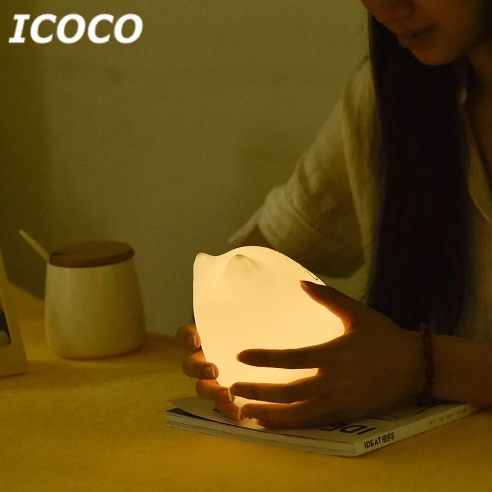 ICOCO 7 цветов сменная Милая мультяшная кошка из мягкого силикона Ночник подарок