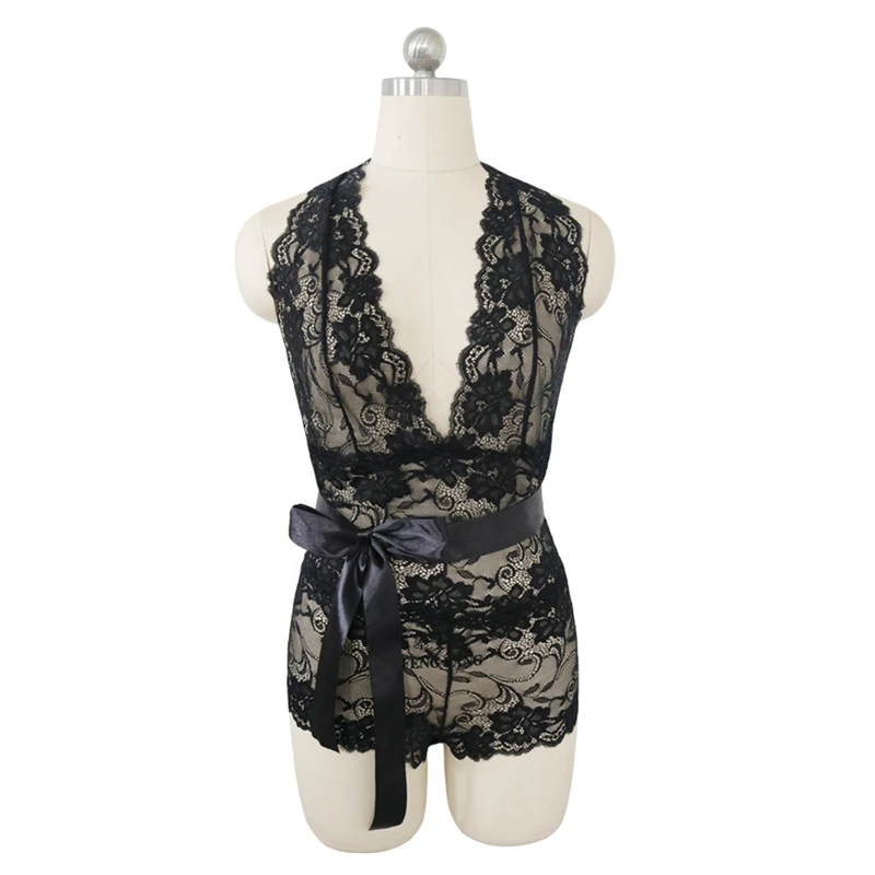 Сексуальная фантазия Giyim Seksi кружевная перспектива Глубокий V галстук-бабочка ремень узкое микро Сексуальное Женское бикини черное Висячие шеи