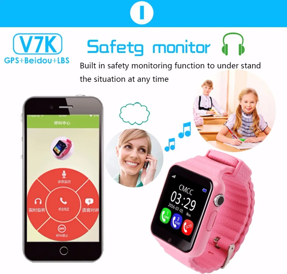 Оригинальные детские Смарт-часы V7K Детские с GPS сенсорным экраном камерой кнопкой