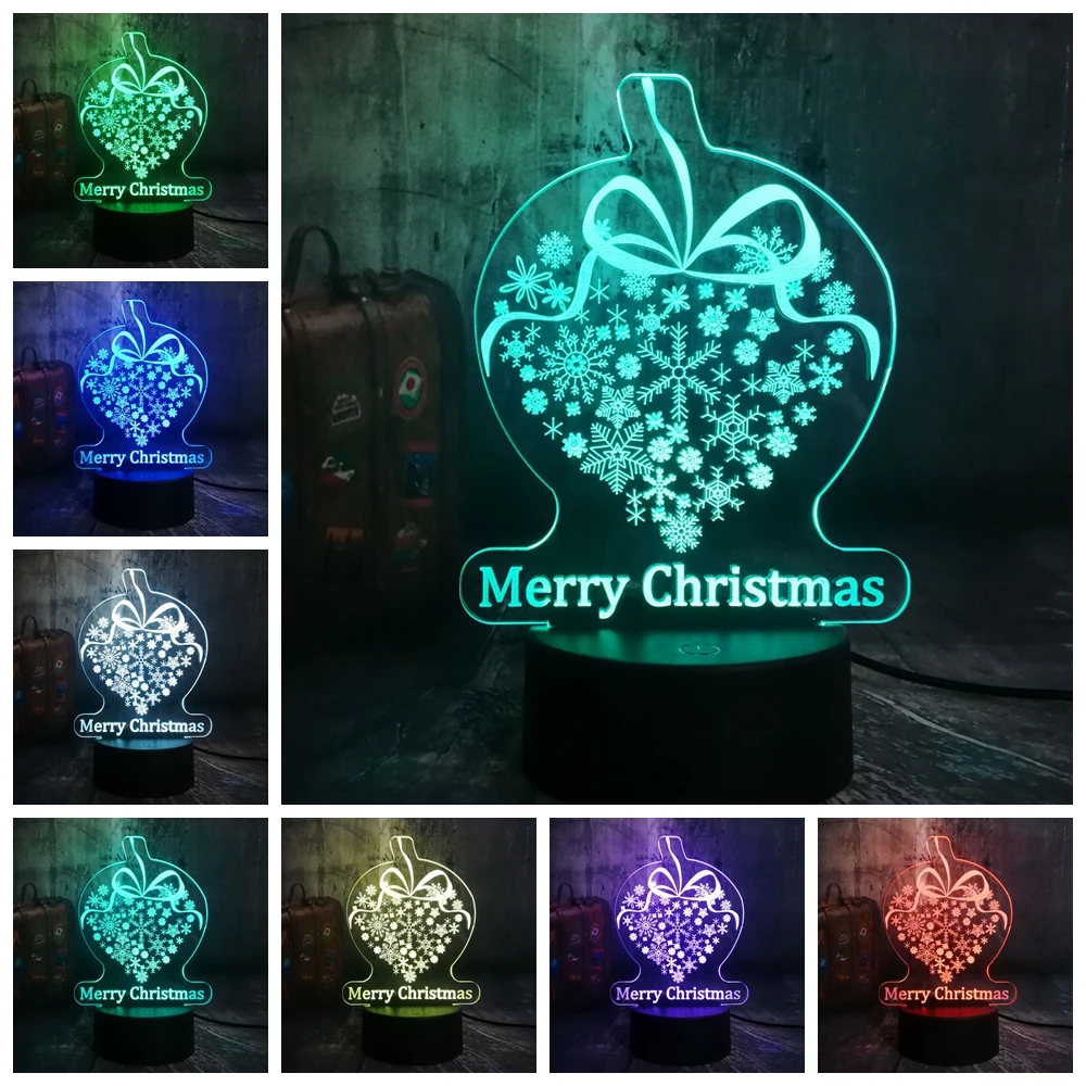 Рождественская Новогодняя лампа Снежинка 3D светодиодный RGB ночник USB настольная