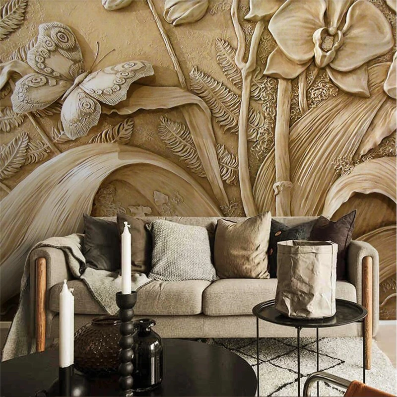 Пользовательские обои 3D тисненые behang орхидея бабочка фон настенная живопись