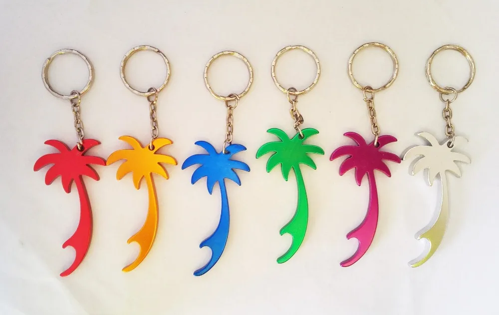 

200pcs FREE Laser Logo Aluminum Alloy Palm Tree Key Chain Keychain Beer Can Bottle Opener Wine Tools Key Ring