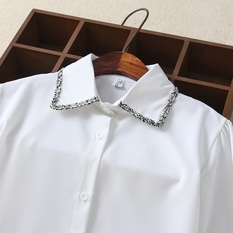 Женская офисная блузка с длинным рукавом белая приталенная деловые топы и