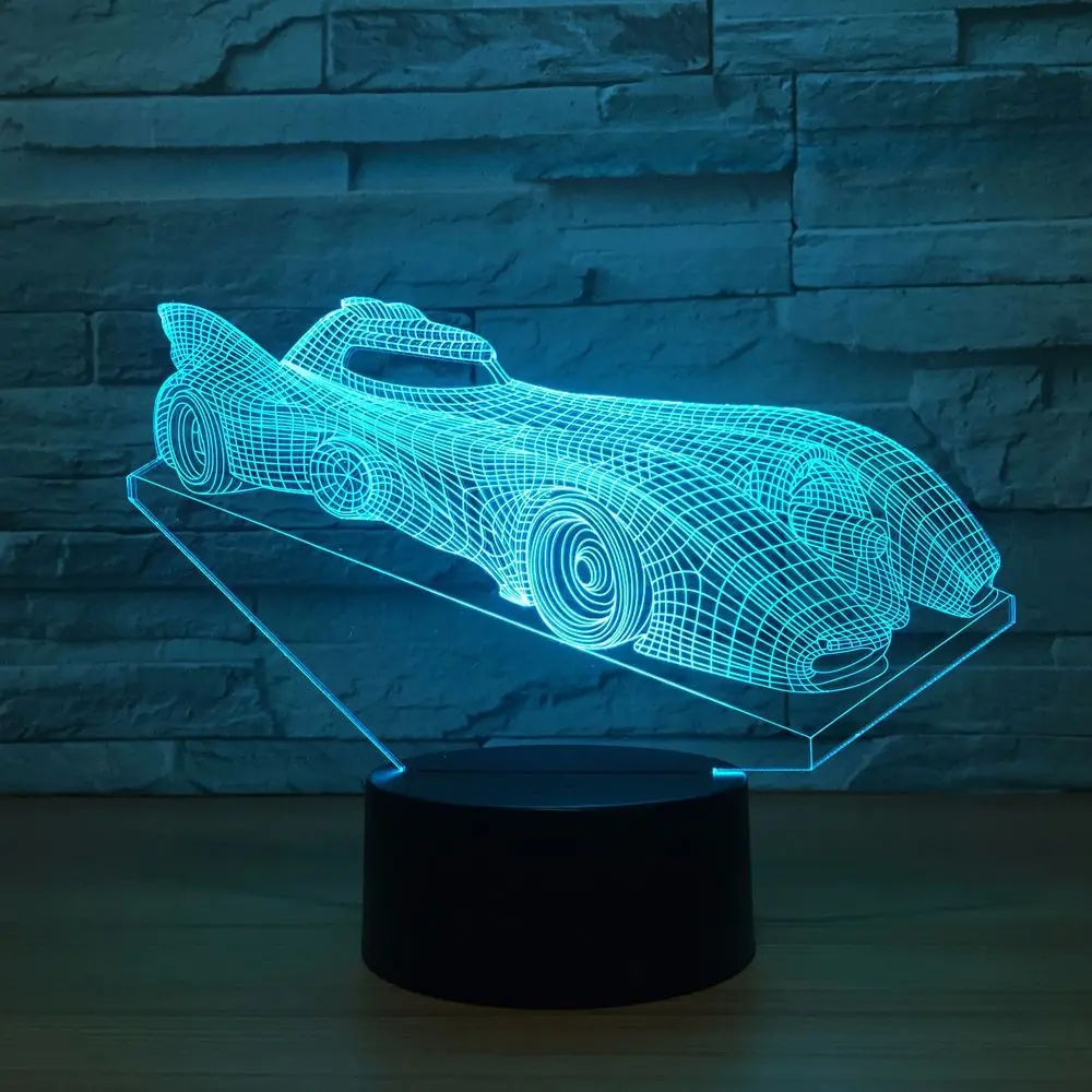 3D светодиодный Иллюзия гоночный автомобиль модель ночника USB 7 цветов Настольная
