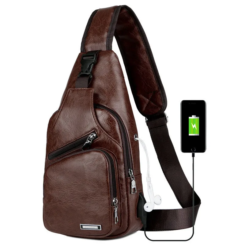 Brown 1pc 3 шт./лот, мужская кожаная нагрудная сумка, мужская повседневная функциональная поясная сумка, сумка для денег, телефона, поясная сумка, спортивная Usb нагрудная сумка, поясная сумка для улицы - Цвет: Brown 1pc