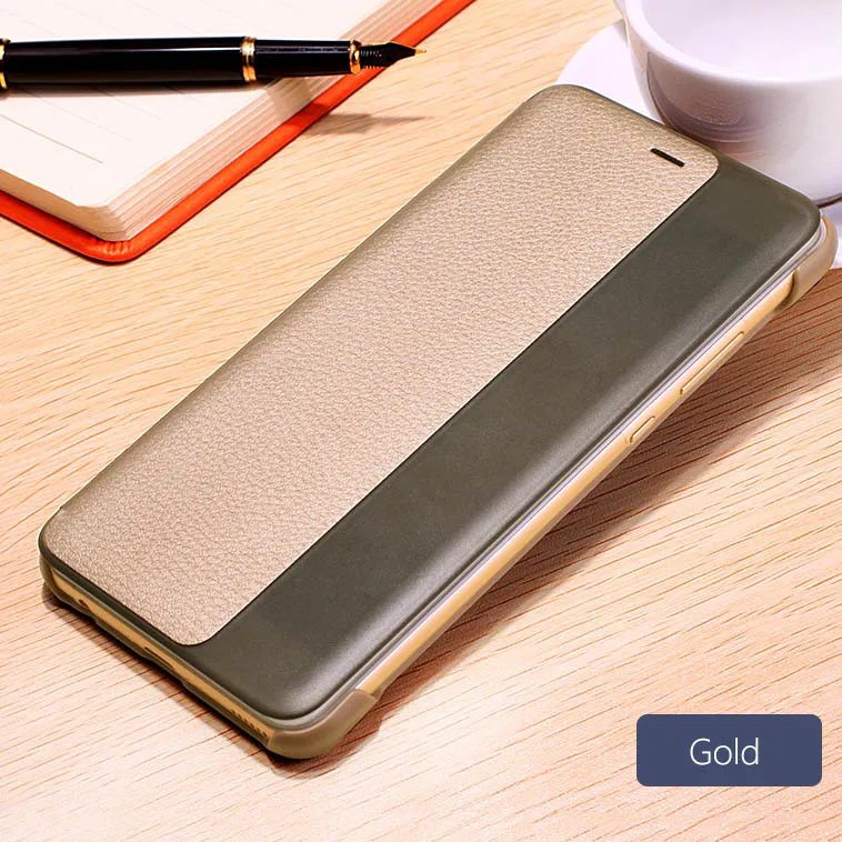 Чехол для Huawei P10 Plus чехол роскошный кожаный жесткий пластиковый смарт-вид Окно флип чехол для телефона для Huawei P10 Plus защитный чехол - Цвет: Gold