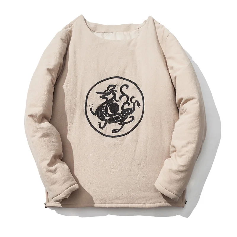 Bumpybeast зимняя мужская конопли хлопок вышивка дракон Круглый воротник утолщенной