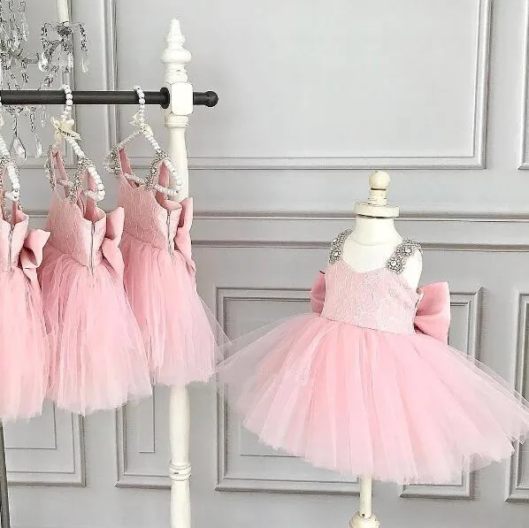 Sexy backless V-neck toddler girl blush pink evening party prom dress baby tutu birthday dresses crystal rhinestone sparkly gown | Детская