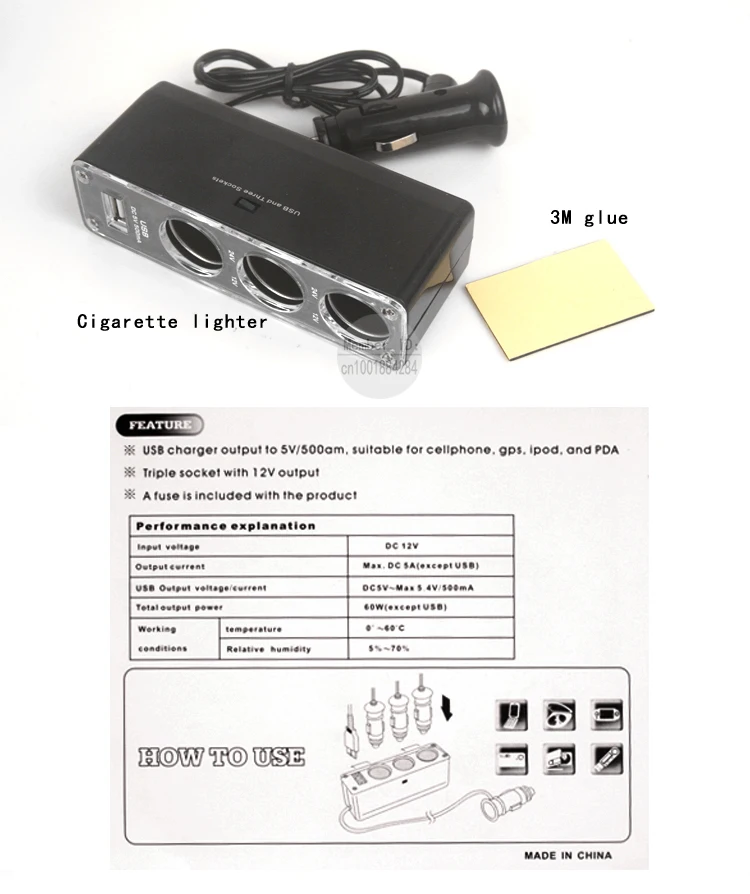 3-полосные автомобиль сигарета зажигалка три разветвитель DC 12 V / 24 тройной 1 к 3