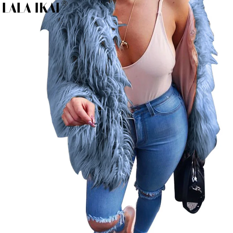 S-3XL женские зимние пальто из искусственного меха куртки синие меховые гладкие