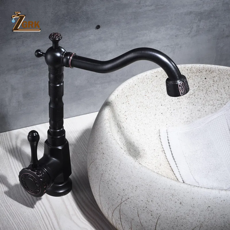 zgrk basin faucet black brass retro bathroom sink faucet single handle hight arch swivel spout kitchen deck vessel mixer taps free global shipping