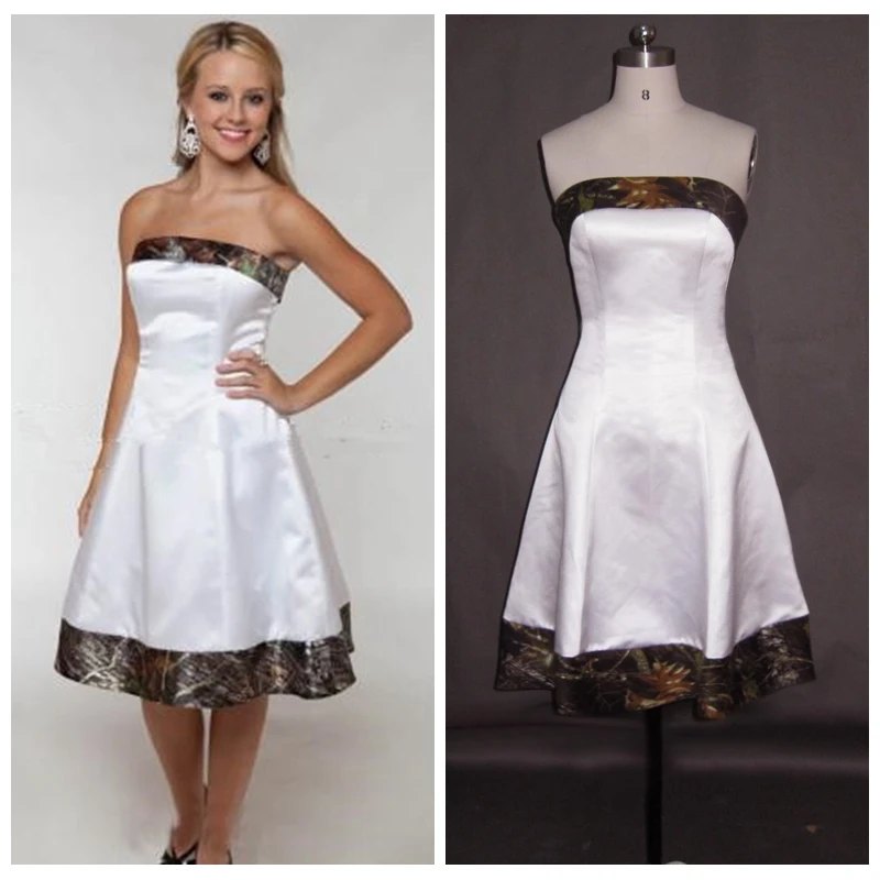 

2019 Strapless Camo Wedding Dress Short Knee-Length Custom Adjustable Bridal Gowns Plus Size Camouflage Vestidos De Mariage