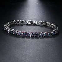 hot sales fashion elengent colorful top quality aaa cubic zirconia bangles round rhinestones white gold color chain link b 079
