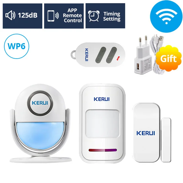 WiFi WP6 Kit4 KERUI 125dB WP6 PIR сигнализация движения дверной звонок Домашняя безопасность приложение управление охранный Датчик Детектор Добро пожаловать дверной звонок SOS сигнализация системы - Цвет: WiFi WP6 Kit4