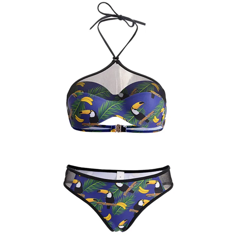 Женский комплект бикини сексуальный открытая спина сетка строчка ремни сплит