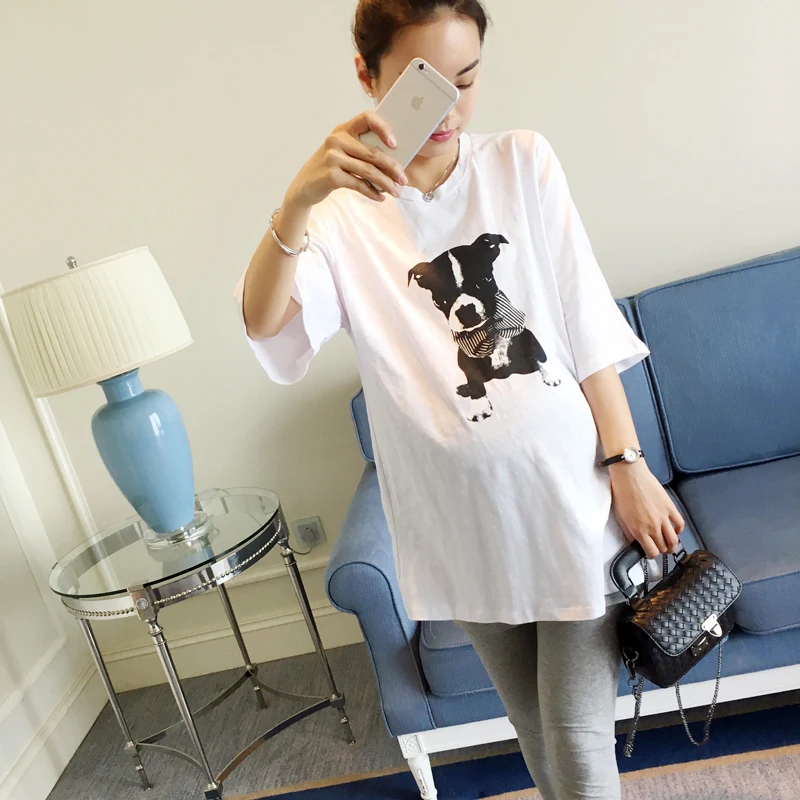 

Maternity wear Summer Short Sleeved T-shirt for Pregnant Women Large Code Pregnant Women Loose Printed Cotton Short White T-S