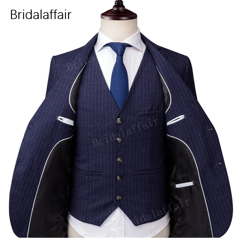 Замечательный Темно-синие костюм Для мужчин 2018 Slim Fit Мужские свадебные костюмы в