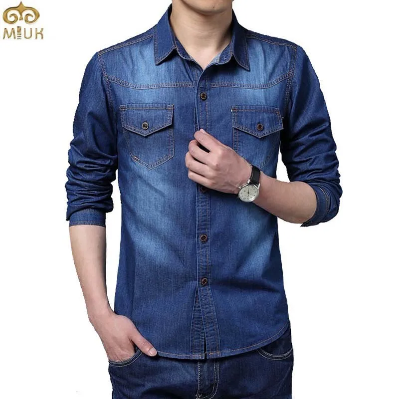 MIUK 2017 Большой Размер Джинсовые Рубашки Мужчины M ~ 5XL Хлопок Бренд Clothing Джинсы Camisa