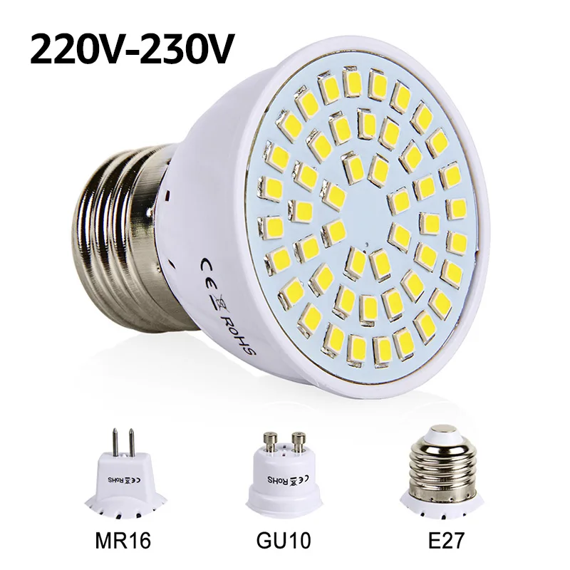 Светодио дный лампы E27 GU10 MR16 светодио SMD 2835 220 В 230 Spotlight 48 60 80 s белый теплый для