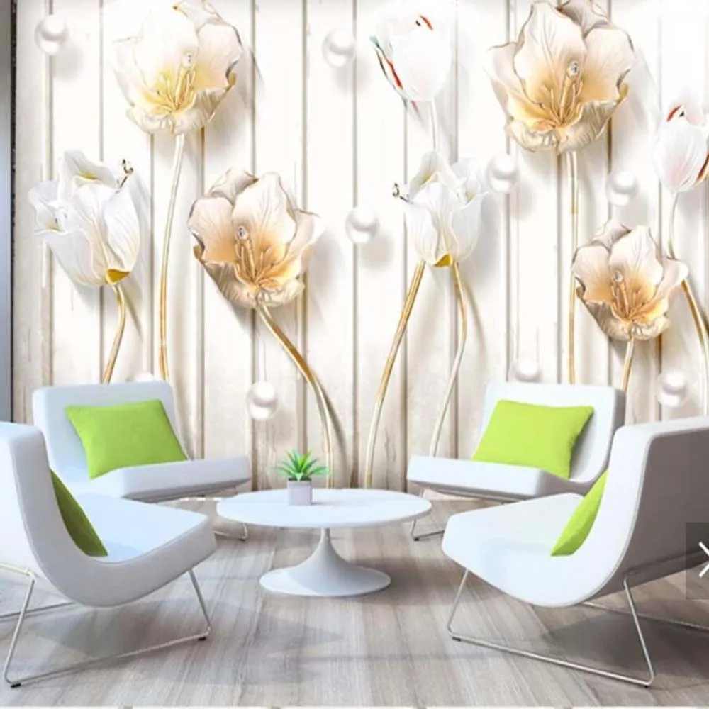 3D Embossed Tulip Flower Wallpaper Murals Wall Paper Roll for Living Room TV Background Decor papier peint Floral Mural 3d | Обустройство